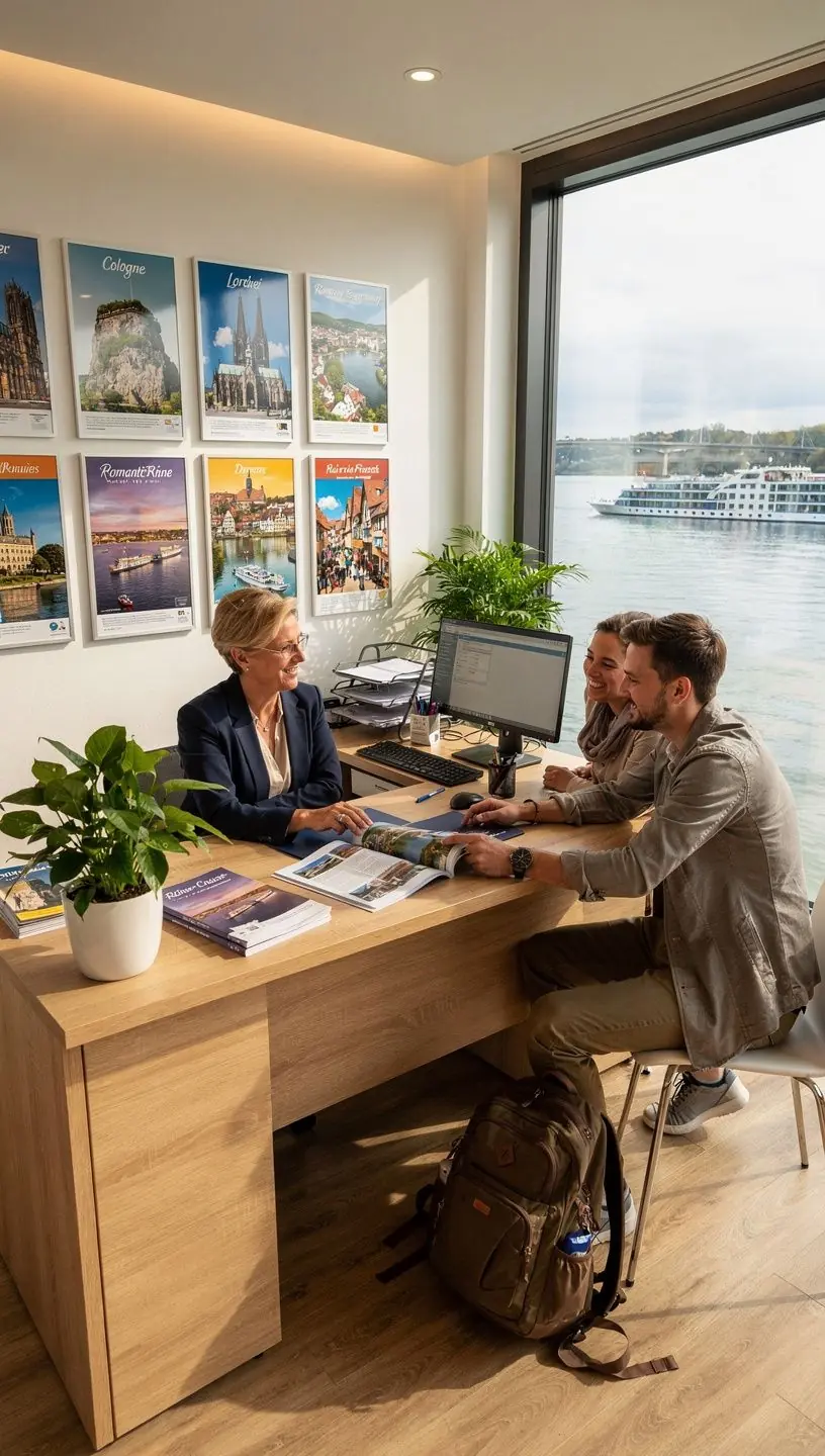 Koffer mit Reiseunterlagen und Flusskreuzfahrt-Informationen für den reibungslosen Ablauf